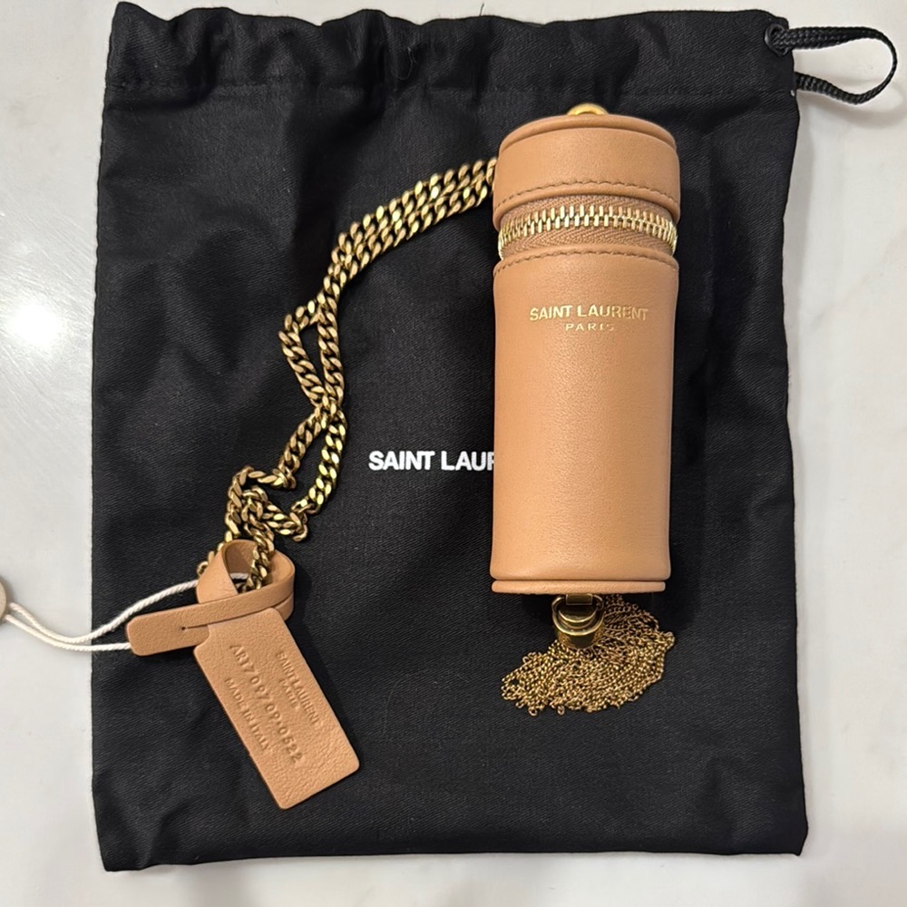 Saint Laurent Tan Leather Lipstick Holder